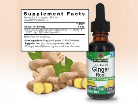 Nature's Answer Ginger Root Extract 30ml supplement facts and directions