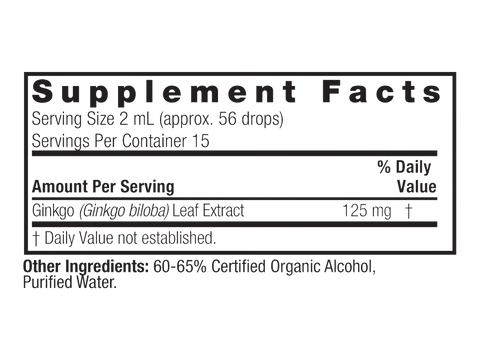Nature’s Answer Ginkgo Biloba liquid extract supplement facts 30ml bottle
