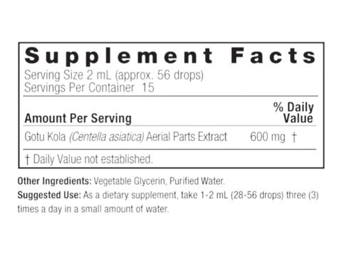 Nature’s Answer gotu kola supplement facts alcohol free 30ml back label