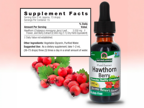 Nature’s Answer Hawthorn Berry Alcohol-Free Liquid Extract 30ml supplement facts label