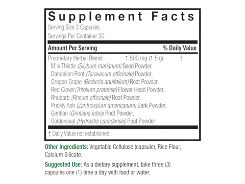 Nature’s Answer Herbal Combination Capsules 90 count supplement facts label on a white background