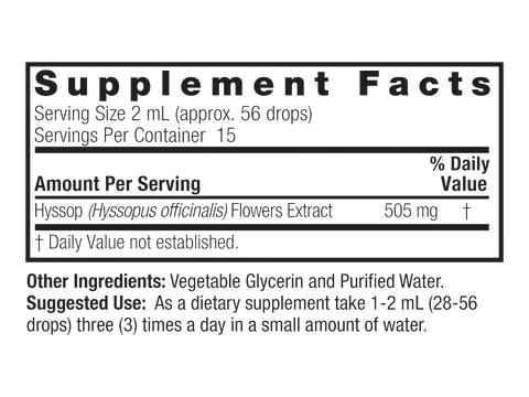 Nature's Answer Hyssop Flower Extract 30ml supplement facts and directions