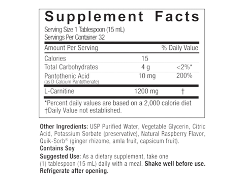 Nature's Answer Liquid L-Carnitine Raspberry 480ml supplement facts and directions