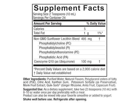 Nature’s Answer liquid CoQ10 ingredient label 240ml back view on a white background