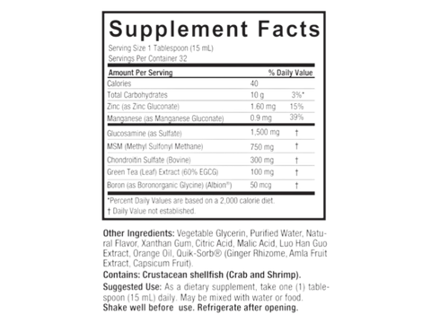 Nature's Answer Liquid Glucosamine Chondroitin MSM Orange 480ml supplement facts and directions