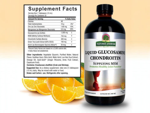 Nature's Answer Liquid Glucosamine Chondroitin MSM Orange 480ml supplement facts and directions
