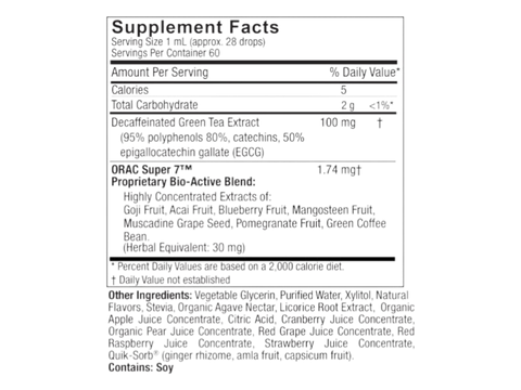 Nature’s Answer Liquid Green Tea ORAC supplement facts mixed berry 60ml
