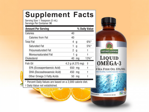 Nature's Answer Liquid Omega-3 Fish Oil 480ml supplement facts and directions