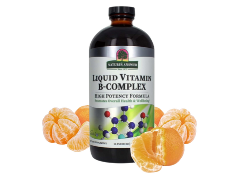 Nature’s Answer Liquid Vitamin B-Complex Tangerine Flavour 480ml bottle front view with tangerine