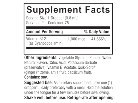 Nature’s Answer Liquid Vitamin B12 supplement facts 60ml bottle