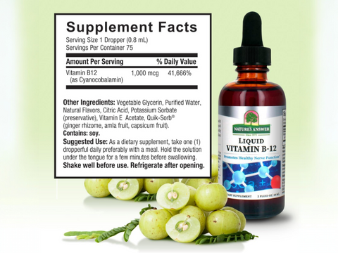 Nature’s Answer Liquid Vitamin B12 supplement facts 60ml bottle