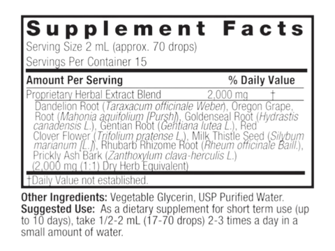 Nature’s Answer Liver Support liquid extract supplement facts 30ml bottle