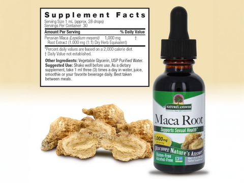 Nature’s Answer Maca Root Liquid Extract 30ml supplement facts label