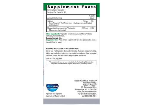 Nature's Answer Marine Magnesium Capsules 90 count supplement facts and directions