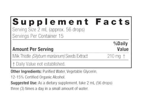 Nature’s Answer Milk Thistle liquid extract supplement facts 30ml bottle