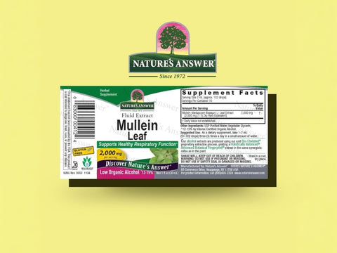 Nature’s Answer Mullein Leaf liquid extract 60ml barcode on a yellow background
