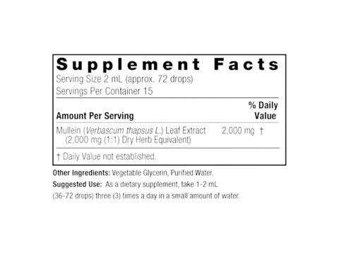 Nature’s Answer Mullein Leaf Extract alcohol-free liquid 30ml ingredients and directions