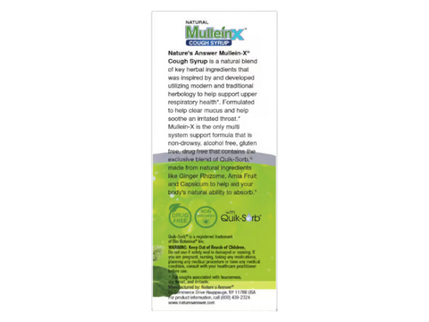 Nature’s Answer Mullein-X Herbal Liquid  box Supplement 120ml ingredient label