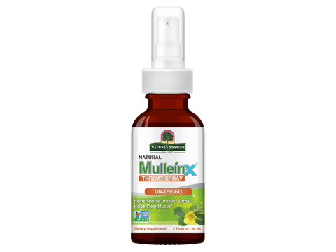 Nature’s Answer Mullein-X Throat Spray Peppermint 60ml bottle front view on a white background