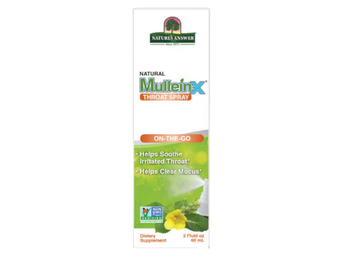 Nature’s Answer Mullein-X Throat Spray Peppermint 60ml box front view on a white background