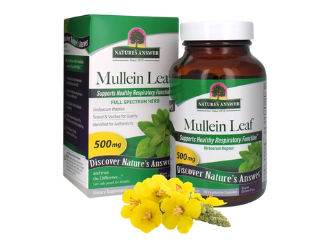 Nature's Answer Mullein Leaf Vegan Capsules 90 count supplement front box & bottle label