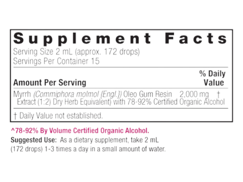 Nature’s Answer Myrrh liquid extract supplement facts 30ml bottle