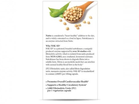 Nature’s Answer Nattokinase Enzyme Capsules – 60 Vegetarian Capsules back label with product information