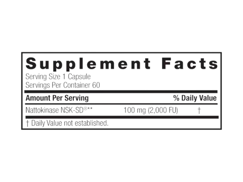 Nature’s Answer Nattokinase Enzyme Capsules – 60 Vegetarian Capsules Supplement Facts panel