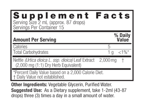 Nature’s Answer Nettle Leaf liquid extract supplement facts 30ml bottle