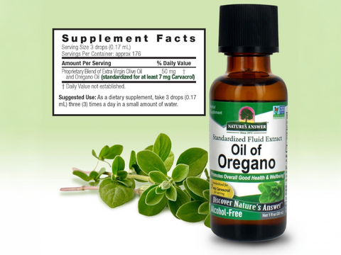 Nature’s Answer Oil of Oregano Leaf Alcohol-Free Liquid Extract 30ml supplement facts label