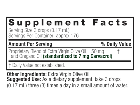 Nature’s Answer Oil of Oregano Leaf Alcohol-Free Liquid Extract 30ml supplement facts label