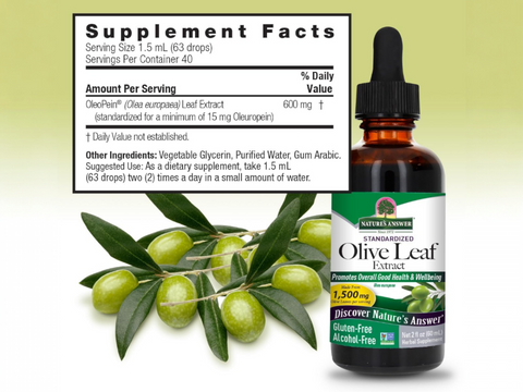 Nature’s Answer Olive Leaf liquid extract supplement facts 60ml bottle
