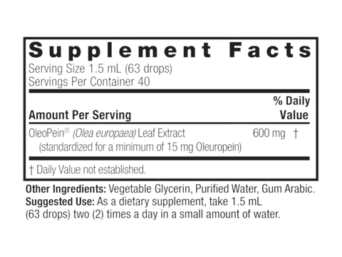 Nature’s Answer Olive Leaf liquid extract supplement facts 60ml bottle