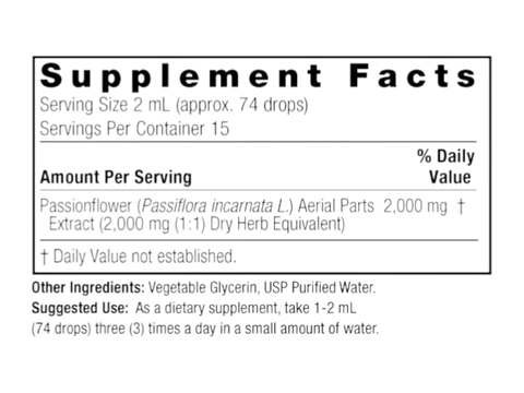 Nature’s Answer Passionflower liquid extract supplement facts 30ml bottle
