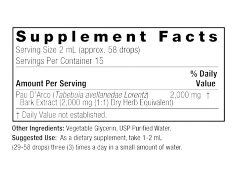 Nature’s Answer Pau D’Arco liquid extract supplement facts 30ml bottle