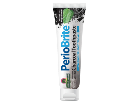 Nature’s Answer PerioBrite activated charcoal toothpaste peppermint 113.4g tube front viewon a white background