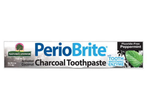Nature’s Answer PerioBrite activated charcoal toothpaste peppermint 113.4g box front viewon a white background