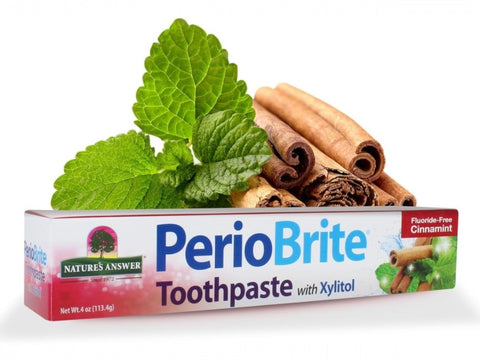 Nature’s Answer PerioBrite cinnamint fluoride-free toothpaste 113.4g front box