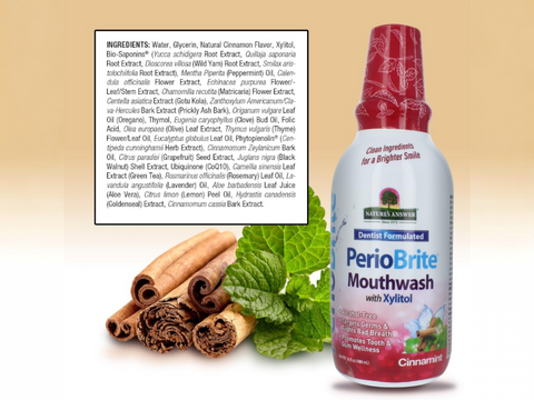 Nature’s Answer PerioBrite Cinnamint mouthwash ingredients and directions 480ml
