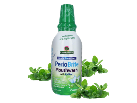 Nature’s Answer PerioBrite Cool Mint alcohol-free mouthwash 480ml bottle front view