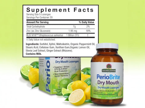 Nature’s Answer PerioBrite lemon lime lozenges ingredients and directions 100 count