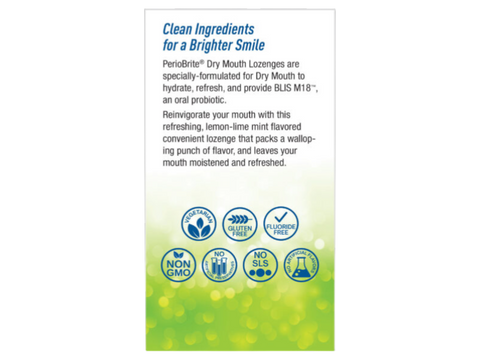 Nature’s Answer PerioBrite dry mouth lozenges lemon lime flavour 100 count box back label