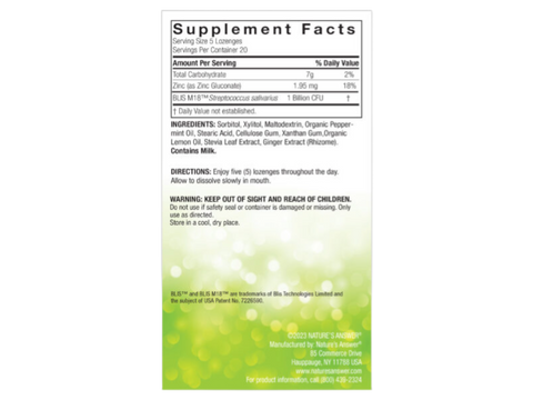 Nature’s Answer PerioBrite lemon lime lozenges ingredients and directions 100 count