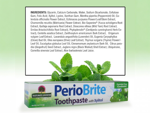 Nature’s Answer PerioBrite Coolmint fluoride-free toothpaste 4ml ingredients and directions