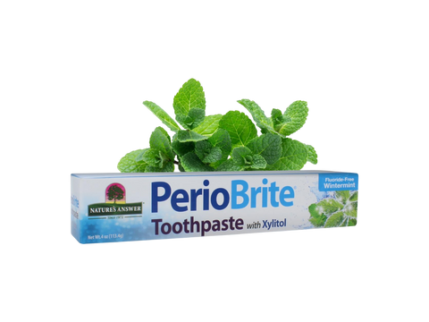 Nature’s Answer PerioBrite Whitening Toothpaste Wintermint 113.4g box front view on a white background