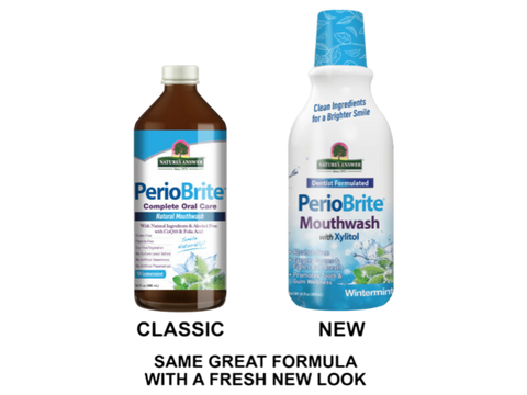 Nature’s Answer PerioBrite Winter Mint Mouthwash Alcohol-Free – 480ml. Classic & new packaging.