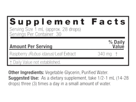 Nature's Answer Alcohol-Free Raspberry Extract 30ml supplement facts and directions