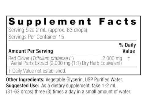 Nature’s Answer Red Clover liquid extract supplement facts 30ml bottle