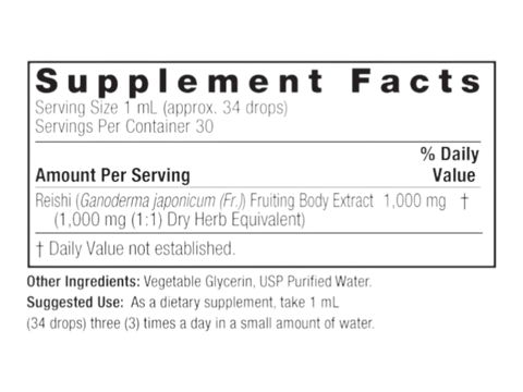 Nature's Answer Reishi Fruiting Body Extract 30ml supplement facts and directions