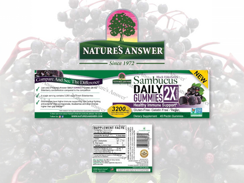 Nature’s Answer Sambucus elderberry gummies 45 count barcode & supplement